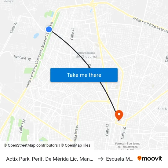Actix Park, Perif. De Mérida Lic. Manuel Berzunza to Escuela Modelo map