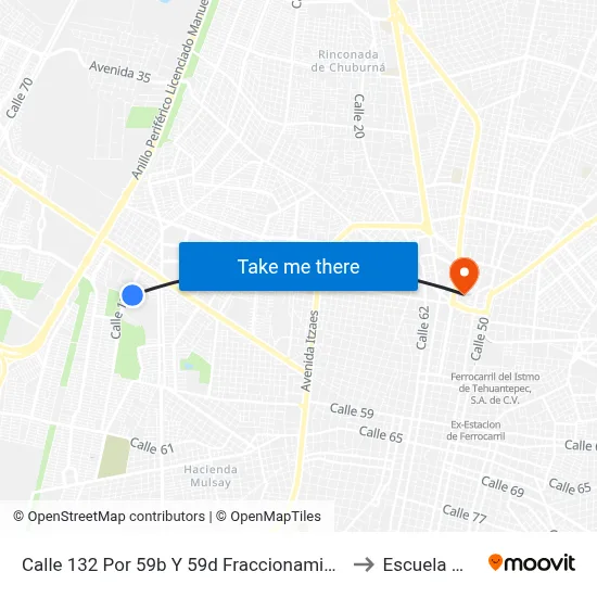 Calle 132 Por 59b Y 59d Fraccionamiento Yucalpetén to Escuela Modelo map