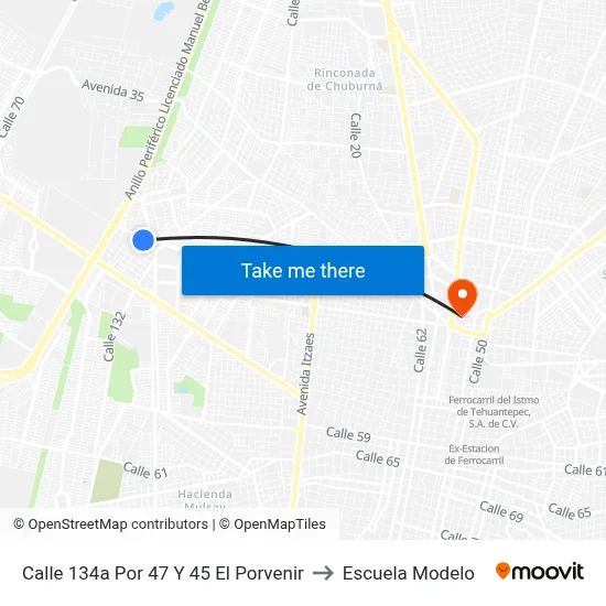 Calle 134a Por 47 Y 45  El Porvenir to Escuela Modelo map
