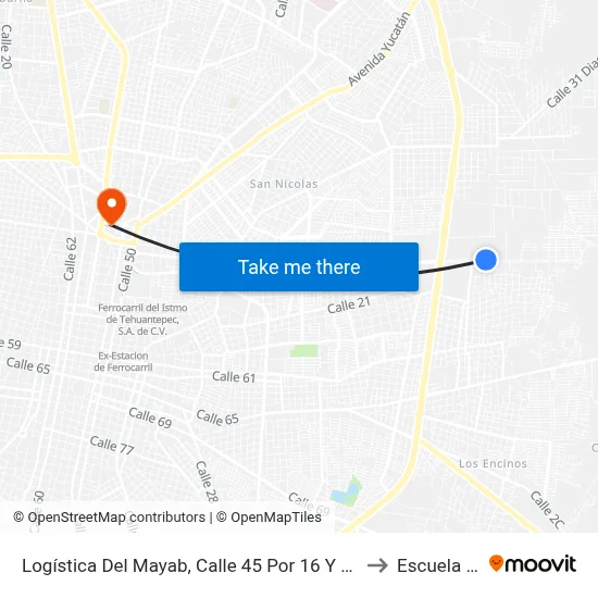 Logística Del Mayab, Calle 45 Por 16 Y 2, Sin Nombre De Colonia to Escuela Modelo map