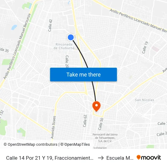 Calle 14 Por 21 Y 19, Fraccionamiento Loma Bonita to Escuela Modelo map