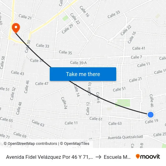 Avenida Fidel Velázquez Por 46 Y 71, Pacabtún to Escuela Modelo map