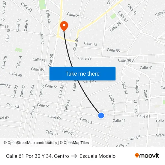 Calle 61 Por 30 Y 34, Centro to Escuela Modelo map