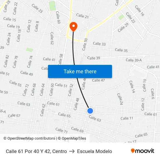 Calle 61 Por 40 Y 42, Centro to Escuela Modelo map