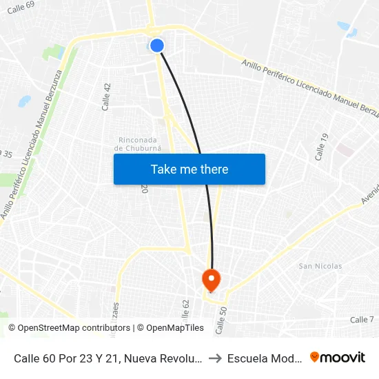 Calle 60 Por 23 Y 21, Nueva Revolución to Escuela Modelo map