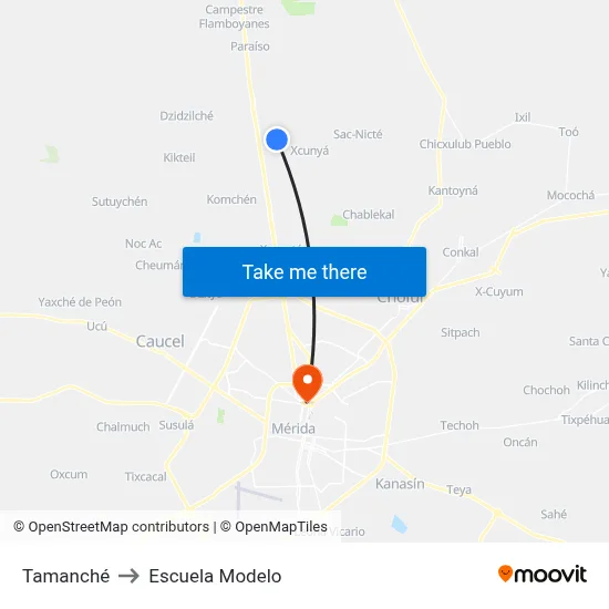 Tamanché to Escuela Modelo map