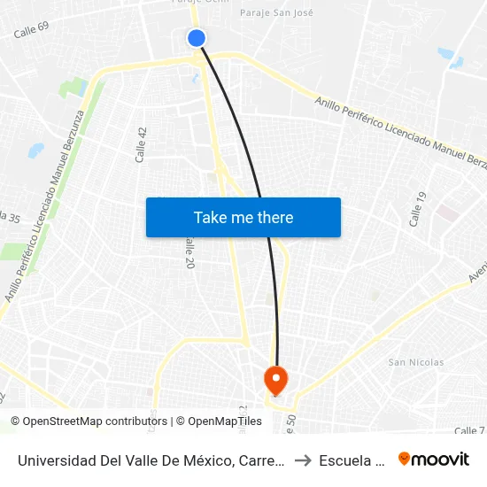 Universidad Del Valle De México, Carretera Progreso-Mérida to Escuela Modelo map