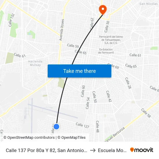 Calle 137 Por 80a Y 82, San Antonio Xluch II to Escuela Modelo map