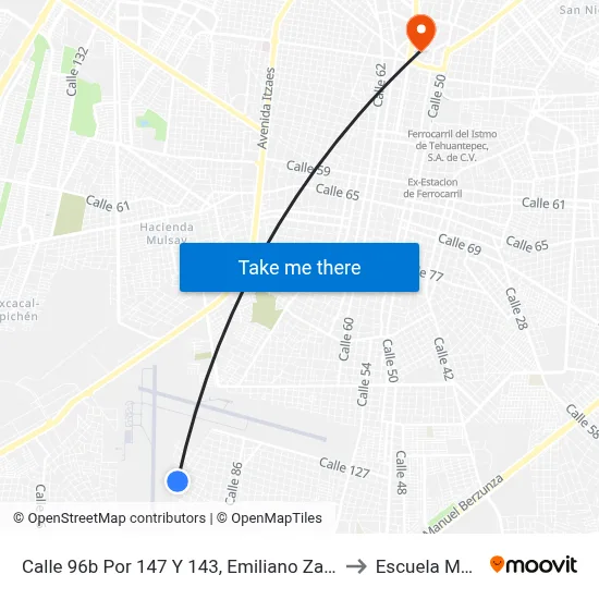 Calle 96b Por 147 Y 143, Emiliano Zapata Sur L. to Escuela Modelo map