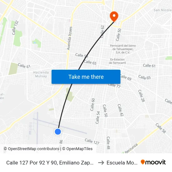 Calle 127 Por 92 Y 90, Emiliano Zapata Sur L. to Escuela Modelo map