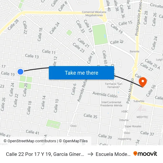 Calle 22 Por 17 Y 19, García Gíneres to Escuela Modelo map
