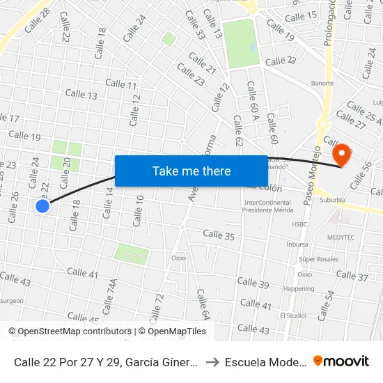 Calle 22 Por 27 Y 29,  García Gíneres to Escuela Modelo map
