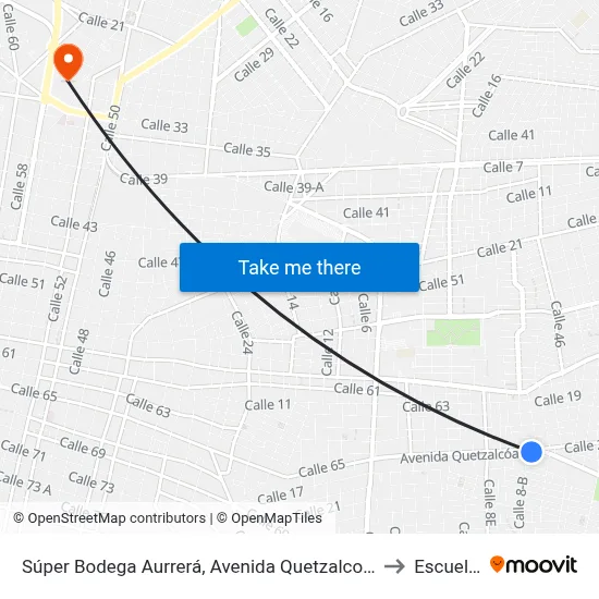 Súper Bodega Aurrerá, Avenida Quetzalcoatl Por 8b Y 8a, Fraccionamiento Vergel 65 to Escuela Modelo map
