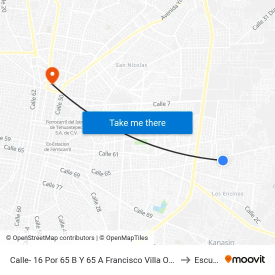 Calle- 16 Por 65 B Y 65 A Francisco Villa Oriente Ultima Parada Del Centro- 42 Francisco Villa Oriente to Escuela Modelo map