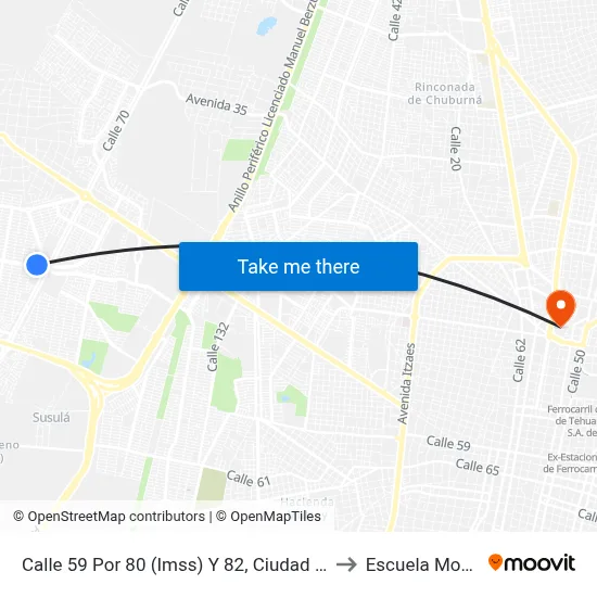 Calle 59 Por 80 (Imss) Y 82, Ciudad Caucel to Escuela Modelo map