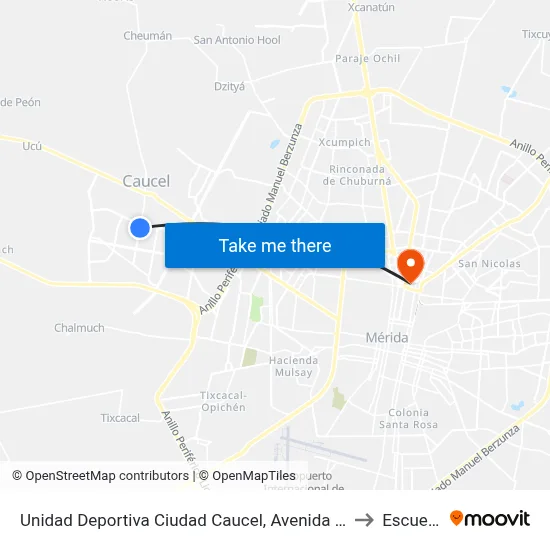 Unidad Deportiva Ciudad Caucel, Avenida Cronistadeportivo Por 39 Y 31, Ciudad Caucel to Escuela Modelo map