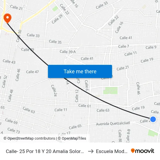 Calle- 25 Por 18 Y 20 Amalia Solorzano to Escuela Modelo map