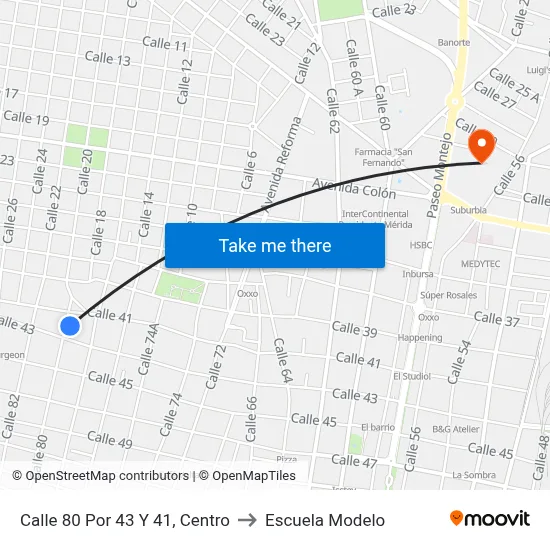 Calle 80 Por 43 Y 41, Centro to Escuela Modelo map