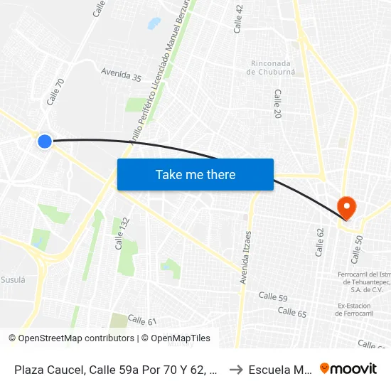 Plaza Caucel, Calle 59a Por 70 Y 62, Ciudad Caucel to Escuela Modelo map