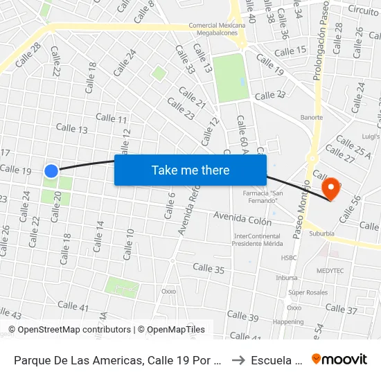 Parque De Las Americas, Calle 19 Por 20 Y 22, García Ginerés to Escuela Modelo map
