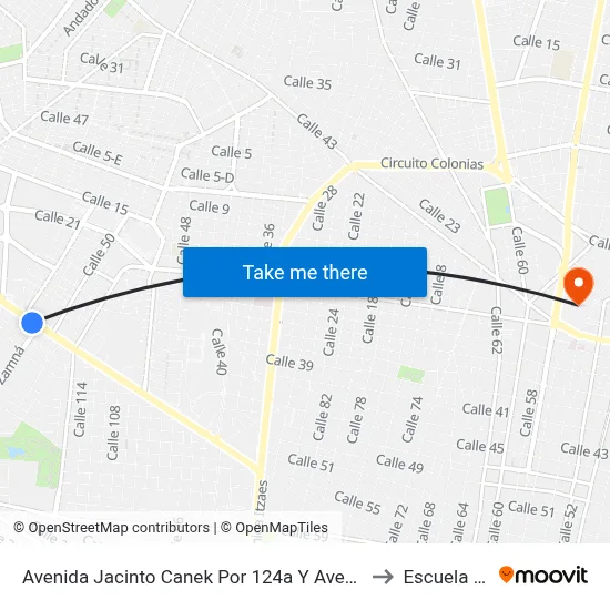 Avenida Jacinto Canek Por 124a Y Avenida Zamná, Yucalpetén to Escuela Modelo map
