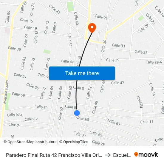 Paradero Final Ruta 42 Francisco Villa Oriente- Centro, Calle- 63 Por 56 Y 54 Centro to Escuela Modelo map