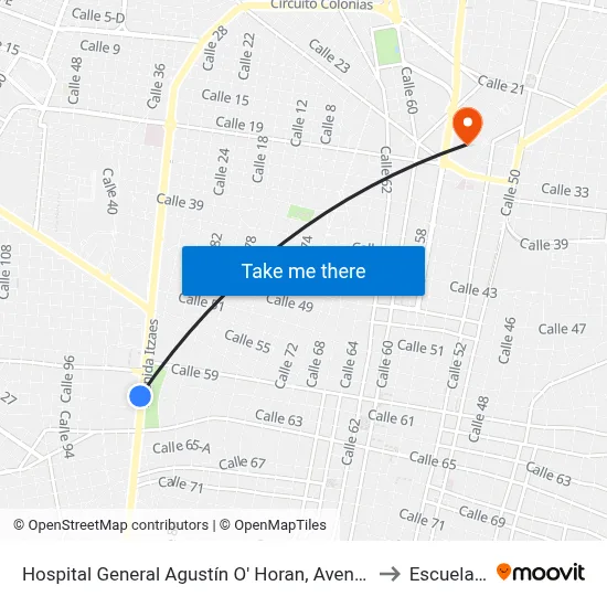 Hospital General Agustín O' Horan, Avenida Itzaes Por 61a Y 65, Centro to Escuela Modelo map