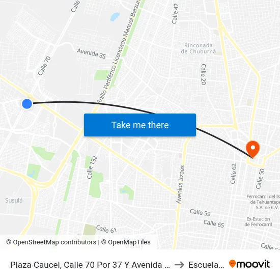 Plaza Caucel, Calle 70 Por 37 Y Avenida Jacinto Canek, Ciudad Caucel to Escuela Modelo map