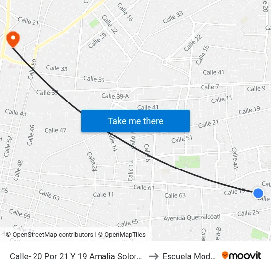 Calle- 20 Por 21 Y 19 Amalia Solorzano to Escuela Modelo map