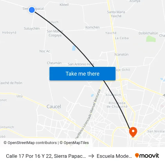 Calle 17 Por 16 Y 22, Sierra Papacal to Escuela Modelo map