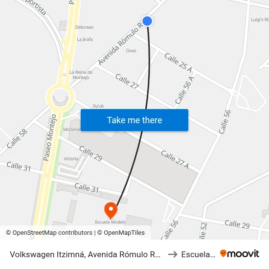 Volkswagen Itzimná, Avenida Rómulo Rozo Por Calle 25a Y 21, Itzimná to Escuela Modelo map