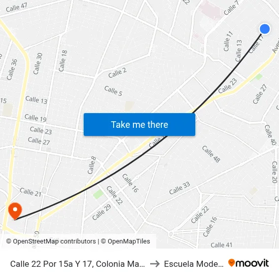 Calle 22 Por 15a Y 17, Colonia Maya to Escuela Modelo map