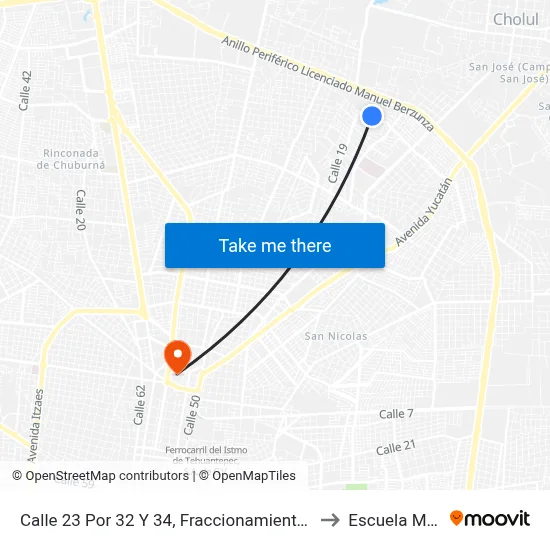 Calle 23 Por 32 Y 34, Fraccionamiento Montecarlo to Escuela Modelo map