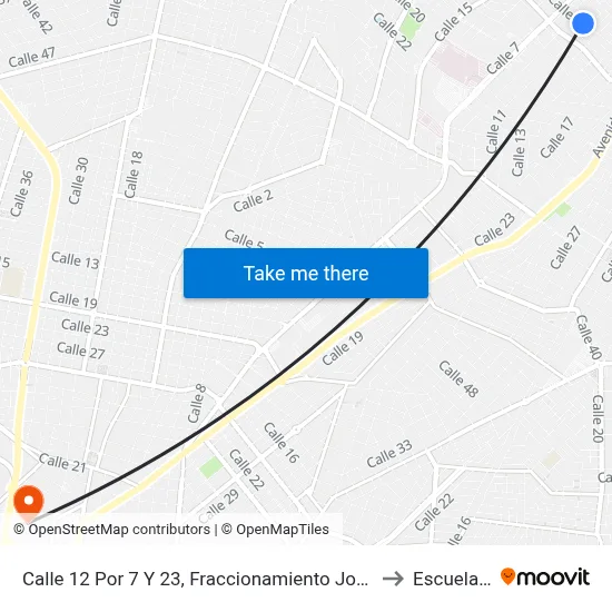 Calle 12 Por 7 Y 23, Fraccionamiento José María Iturralde (Las Águilas) to Escuela Modelo map