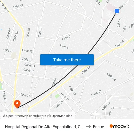 Hospital Regional De Alta Especialidad, Calle 7 Por 20 Y 22, Fraccionamiento Altabrisa to Escuela Modelo map