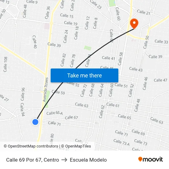 Calle 69 Por 67, Centro to Escuela Modelo map