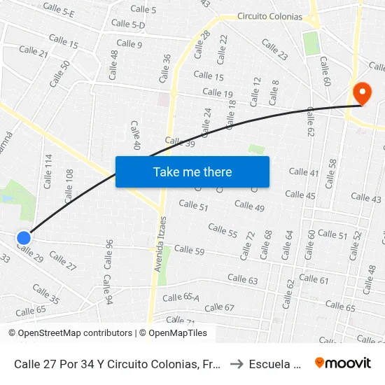 Calle 27 Por 34 Y Circuito Colonias, Francisco I. Madero to Escuela Modelo map