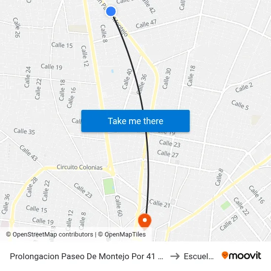 Prolongacion Paseo De Montejo Por 41 Y 39, Colonia Benito Juarez Norte to Escuela Modelo map