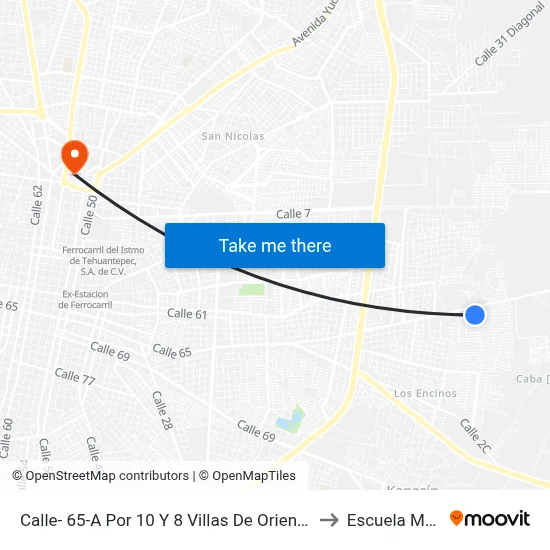 Calle- 65-A Por 10 Y 8 Villas De Oriente (Kanasín) to Escuela Modelo map
