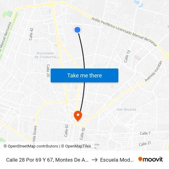 Calle 28 Por 69 Y 67, Montes De Amé to Escuela Modelo map