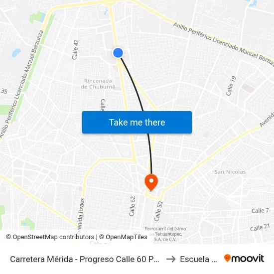 Carretera Mérida - Progreso Calle 60 Por 50, Montes De Amé to Escuela Modelo map