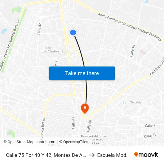 Calle 75 Por 40 Y 42, Montes De Amé to Escuela Modelo map