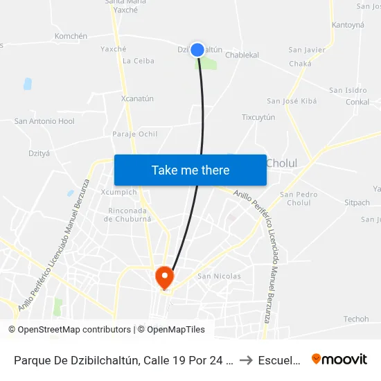 Parque De Dzibilchaltún, Calle 19 Por 24 Y 20, Comisaría De Dzibilchaltún to Escuela Modelo map
