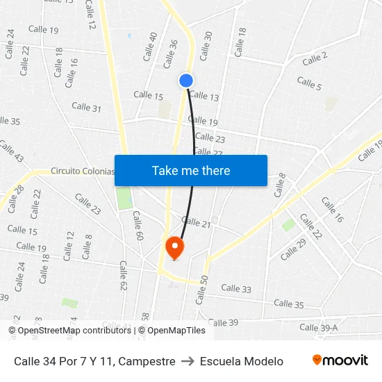 Calle 34 Por 7 Y 11, Campestre to Escuela Modelo map