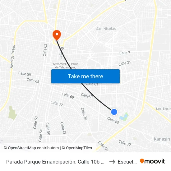 Parada Parque Emancipación, Calle 10b Por 25b Y 25a, Fraccionamiento  Vergel Ii. to Escuela Modelo map