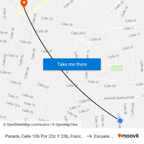 Parada, Calle 10b Por 23c Y 23b, Fraccionamiento Vergel II to Escuela Modelo map