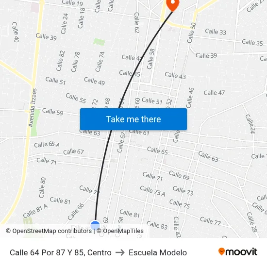 Calle 64 Por 87 Y 85, Centro to Escuela Modelo map