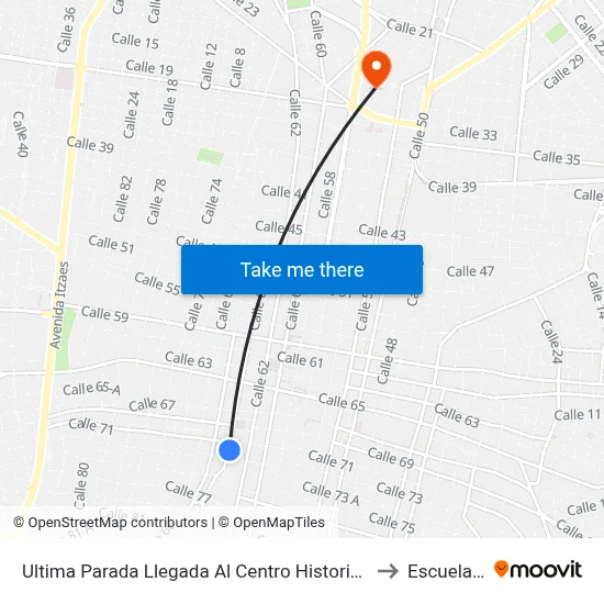 Ultima Parada Llegada Al Centro Historico, Calle 64 Por 73 Y 71, Centro to Escuela Modelo map