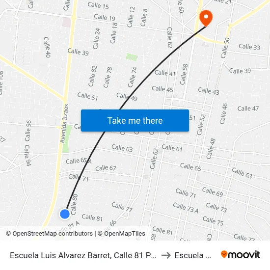 Escuela Luis Alvarez Barret, Calle 81 Por 80 Y 82 Centro to Escuela Modelo map
