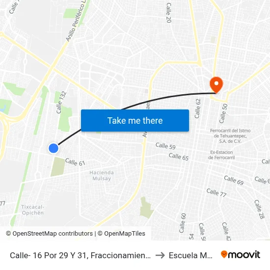 Calle- 16 Por 29 Y 31, Fraccionamiento Mulsay. to Escuela Modelo map